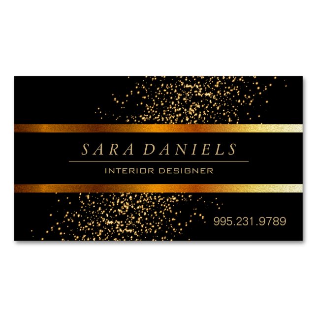 Gold Confetti Speckles and Black Magnetic Business Card (Front)