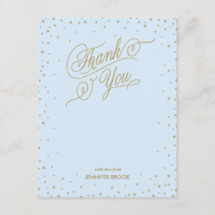Gold Confetti Stars Blue Thank You Card