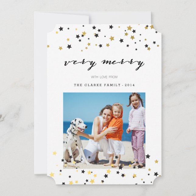 Gold Confetti Stars | Holiday Photo Cards (Front)