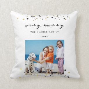 Gold Confetti Stars   Holiday Photo Throw Pillow