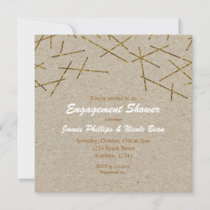 Gold Confetti Sticks Rustic Kraft Celebration Invitation