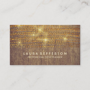 Gold Confetti String Lights Rustic Country Business Card