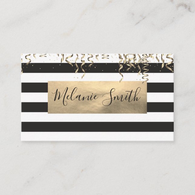 Gold Confetti / Stripes Business Card (Front)