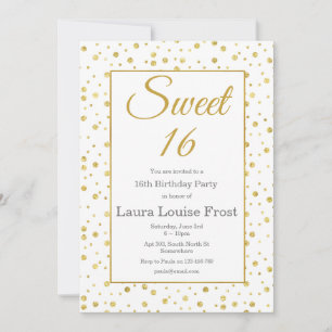 Gold Confetti Sweet 16 Birthday Invitation