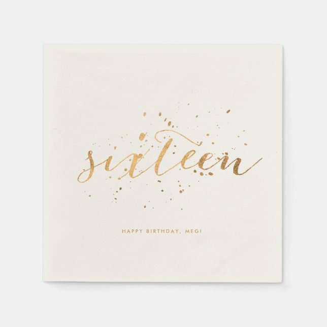 Gold Confetti Sweet Sixteen 16th Birthday Ecru Napkin (Front)