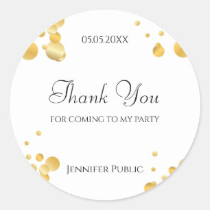 Gold Confetti Template Thank You Script Elegant Classic Round Sticker