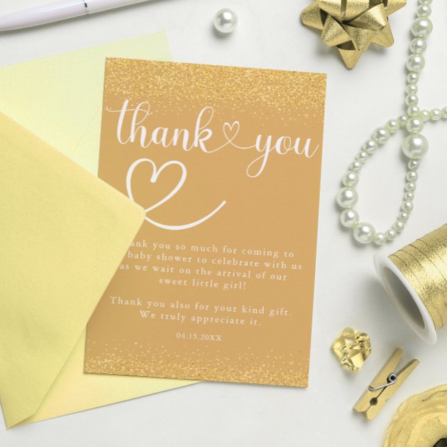 Gold Confetti Thank You Heart Script Card (Creator Uploaded)