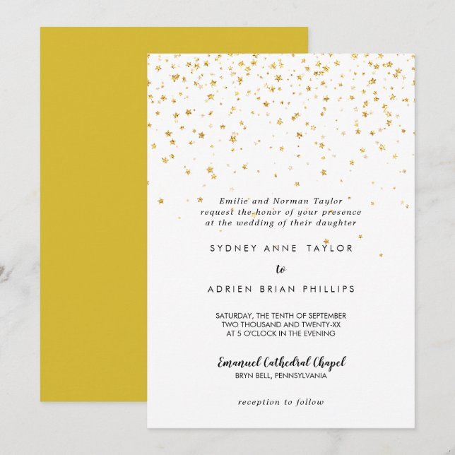 Gold Confetti Traditional Wedding Invitation (Front/Back)