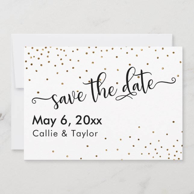 Gold Confetti Typography Save the Date (Front)