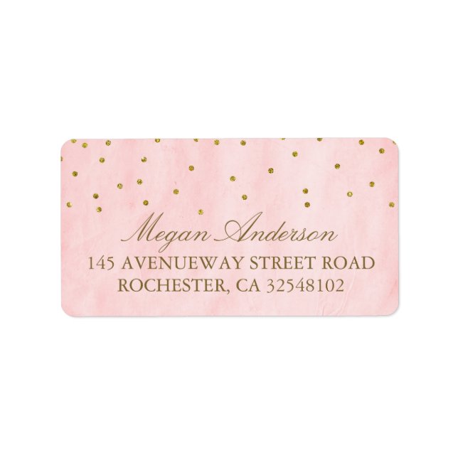 Gold Confetti Vintage Pink Wedding Label (Front)