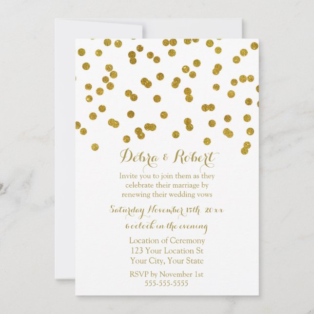 Gold Confetti Vow Renewal Invitation (Back)