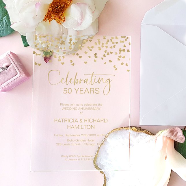 Gold Confetti Wedding Anniversary Acrylic Invitations (Creator Uploaded)