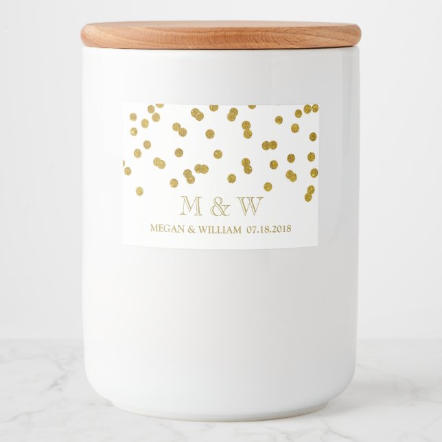 Gold Confetti Wedding Custom Monogram Label (Front)