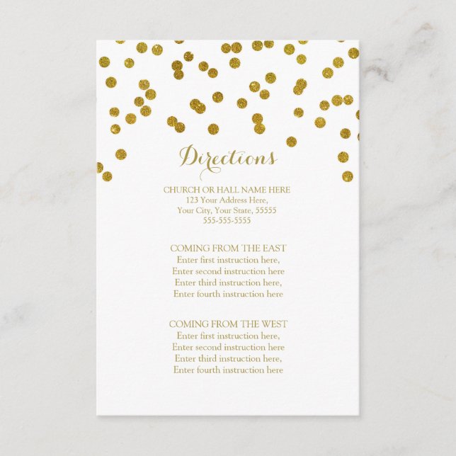Gold Confetti Wedding Direction Insert (Front)