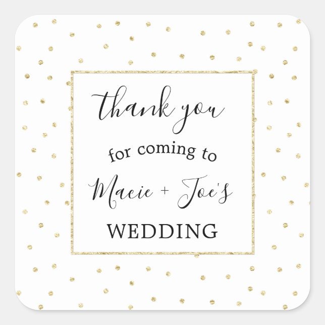 Gold Confetti wedding favour thank you sticker (Front)