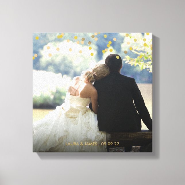 Gold Confetti Wedding Photo Keepsake Canvas Print (Front)
