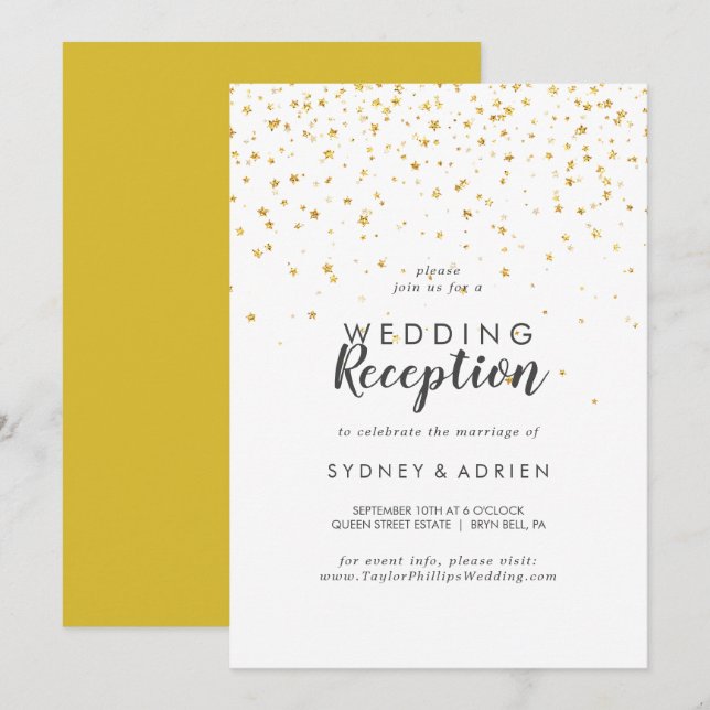 Gold Confetti Wedding Reception Only Invitation (Front/Back)