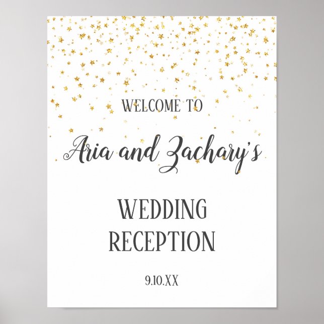 Gold Confetti Wedding Reception Welcome Sign (Front)