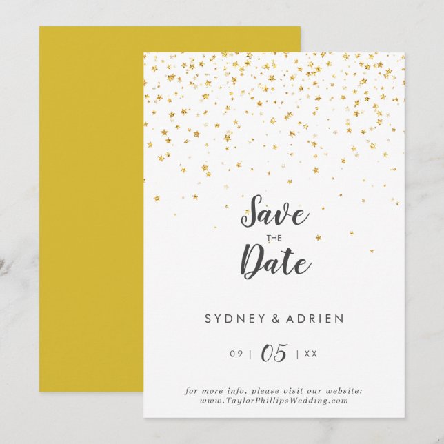 Gold Confetti Wedding Save The Date (Front/Back)