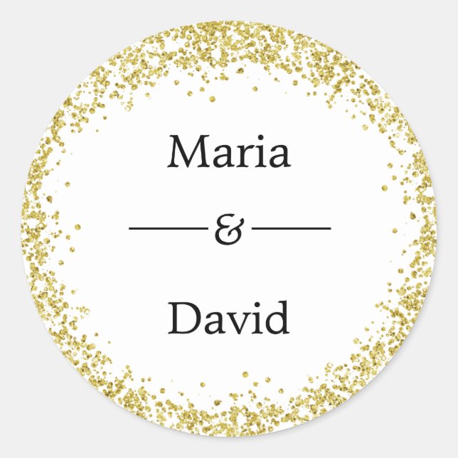 Gold confetti, Wedding Stickers. Classic Round Sticker (Front)