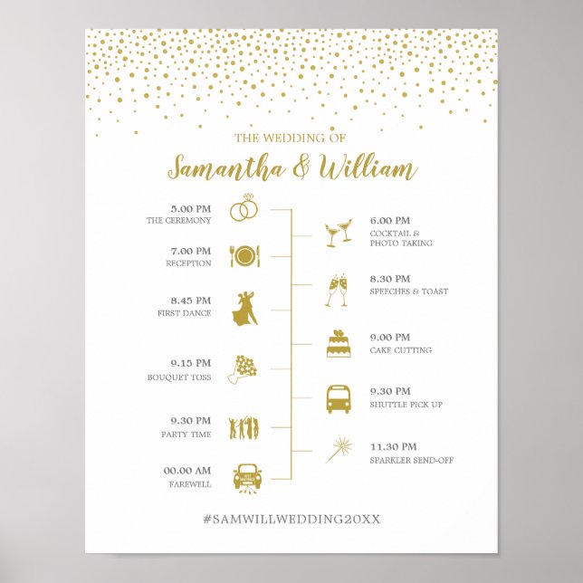 Gold Confetti Wedding Timeline Sign (Front)