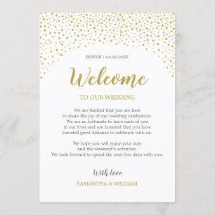 Gold Confetti Wedding Welcome Note   Custom Colour Invitation