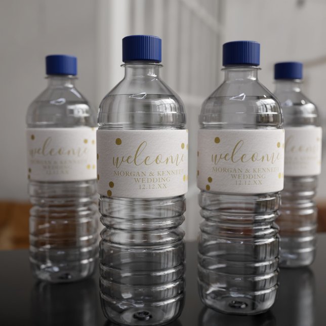 Gold Confetti Welcome Wedding Water Bottle Labels (Creator Uploaded)