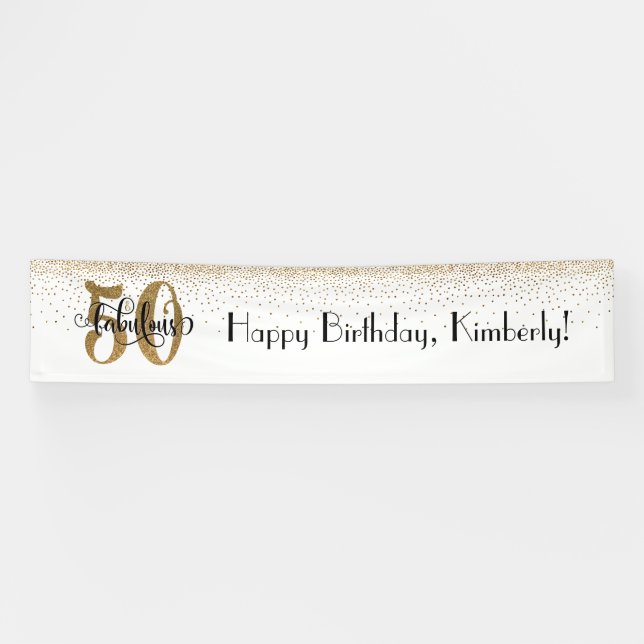 Gold Confetti White 50 & Fabulous Happy Birthday Banner (Horizontal)