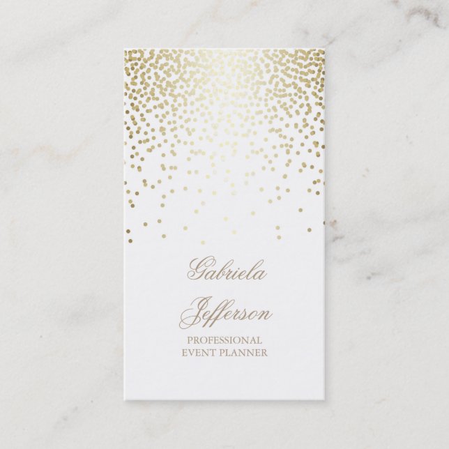 Gold Confetti White Elegant Glamour Vintage Business Card (Front)