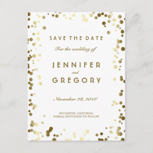 Gold Confetti White Elegant Save the Date Announcement Postcard