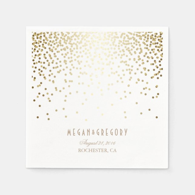 Gold Confetti White Wedding Napkin (Front)