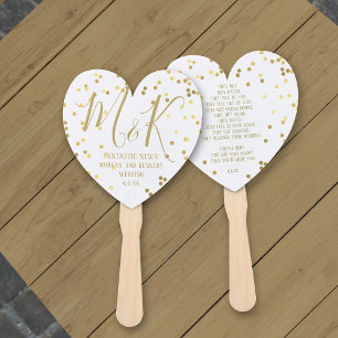 Gold Confetti White Wedding Program Hand Fan