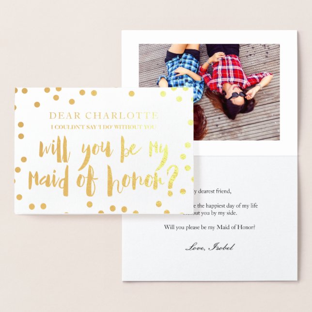 Gold Confetti Will You Be My Maid of Honour Photo Foil Card (Display)