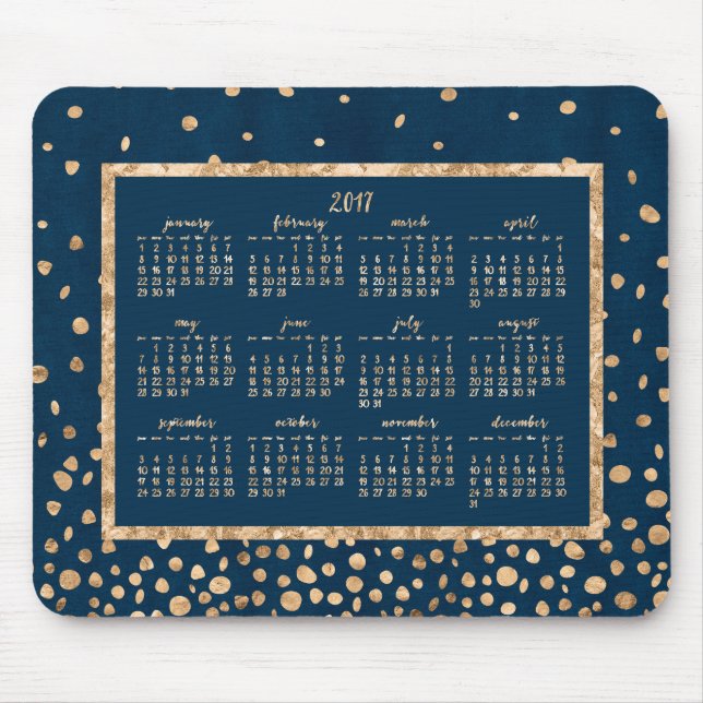Gold Confetti Yearly 2017 Calendar Mouse Pads Blue (Front)