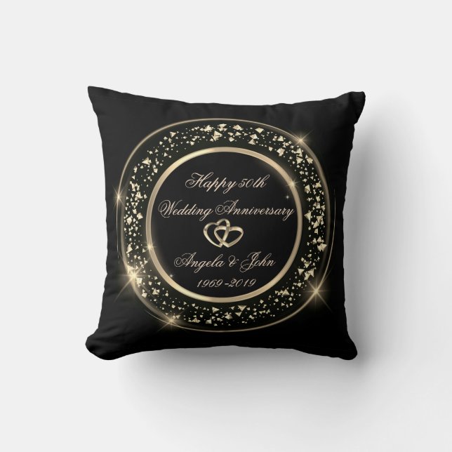 Gold Conffeti,Heart 50th Wedding Anniversary Cushion (Front)