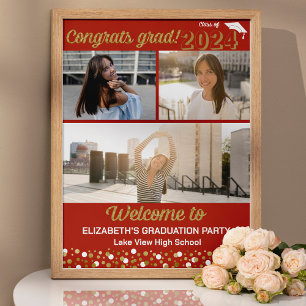 Gold Congrats Grad 3 photo collage Welcome Sign