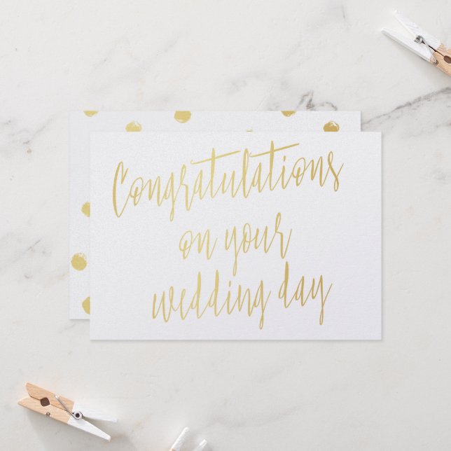 Gold "Congratulations on your wedding day" Card (Front/Back In Situ)