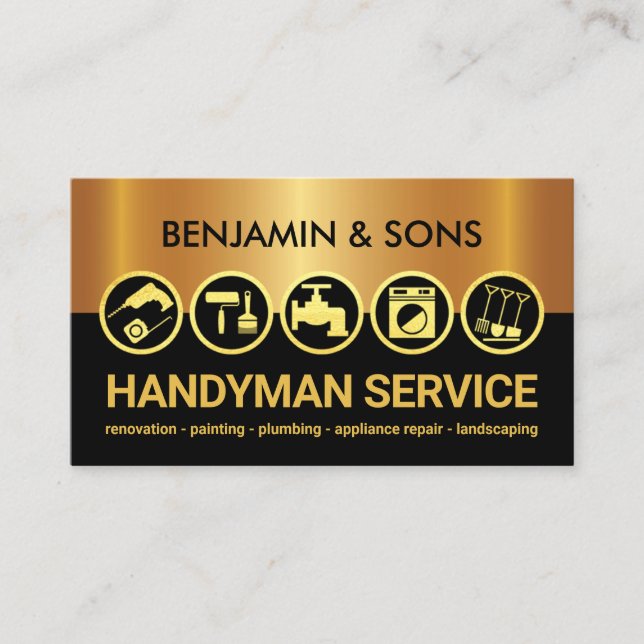 Gold Contractor Tools Building Layers Business Card (Front)