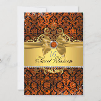 Gold Copper Damask Sweet Sixteen Invite