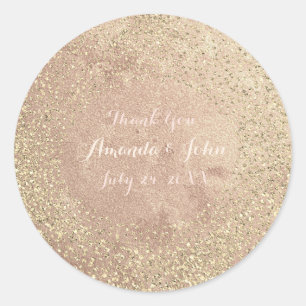 Gold Copper Glitter Save The Date Thank You Round Classic Round Sticker