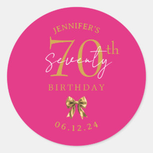 Gold Coquette Bow 70th Birthday Party Hot Pink Classic Round Sticker