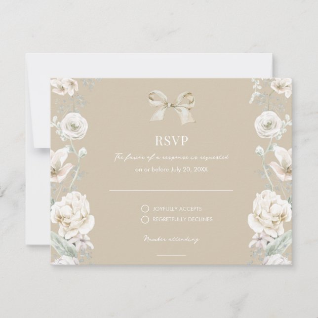 Gold Coquette Bow Floral Wedding  RSVP  (Front)