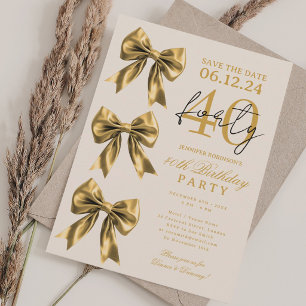 Gold Coquette Bow Save Date 40th Birthday Beige Invitation