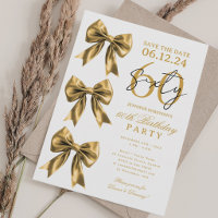 Gold Coquette Bow Save Date 60th Birthday Party