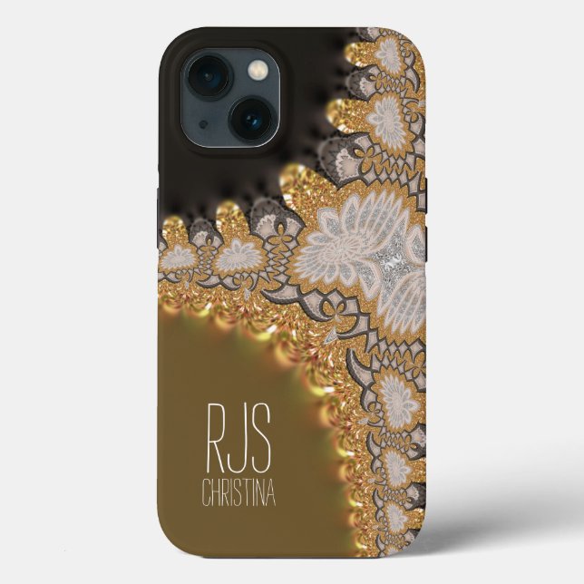 Gold Coral Lace Fractals Monogram Case-Mate iPhone Case (Back)