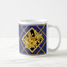 Gold Coral & Ship Rope Navy Blue Nautical Mug/Cup