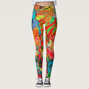 Gold Coral Summer Tropical Ocean Fish Watercolor Leggings