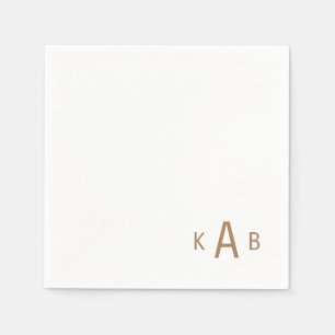 Gold Corner Monogram Wedding White Cocktail Napkin
