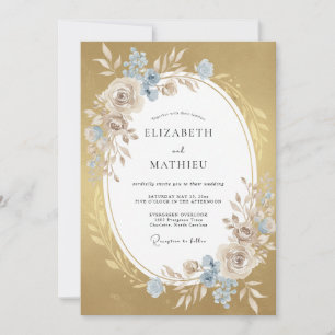 Gold Cornflower Leaf Wedding Invitation