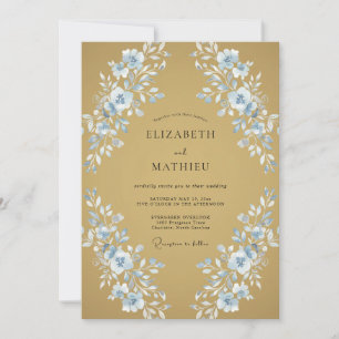 Gold Cornflower Leafy Wedding Invitation